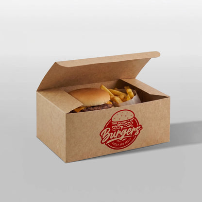Custom Printed Burger Meal Boxes - Lock Bottom - Foldable - Kraft