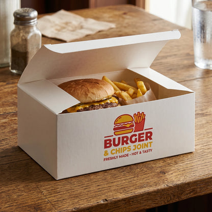 Custom Printed Burger Meal Boxes - Lock Bottom - Foldable - White