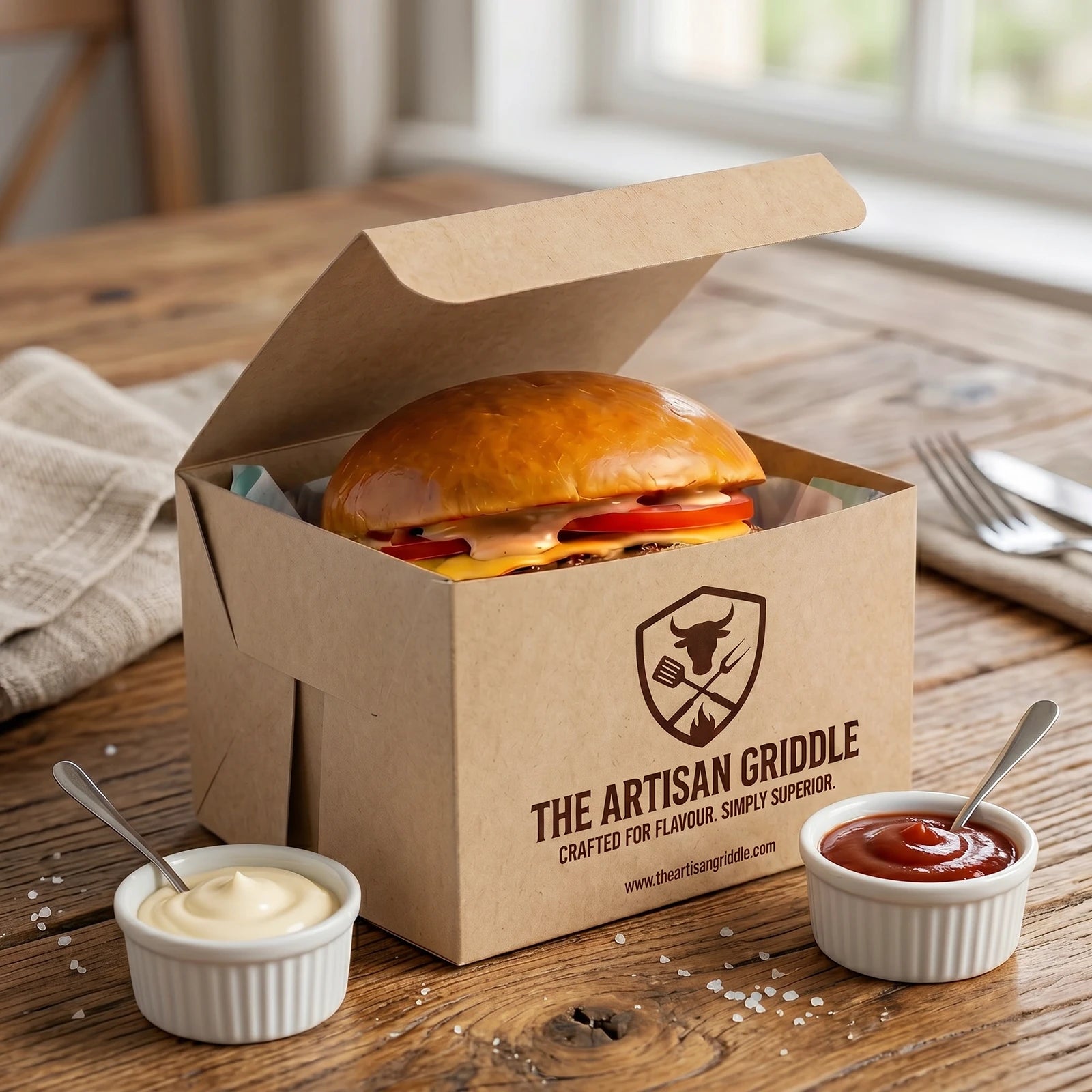 Custom Printed  Burger Box - Easy Assembly - Kraft